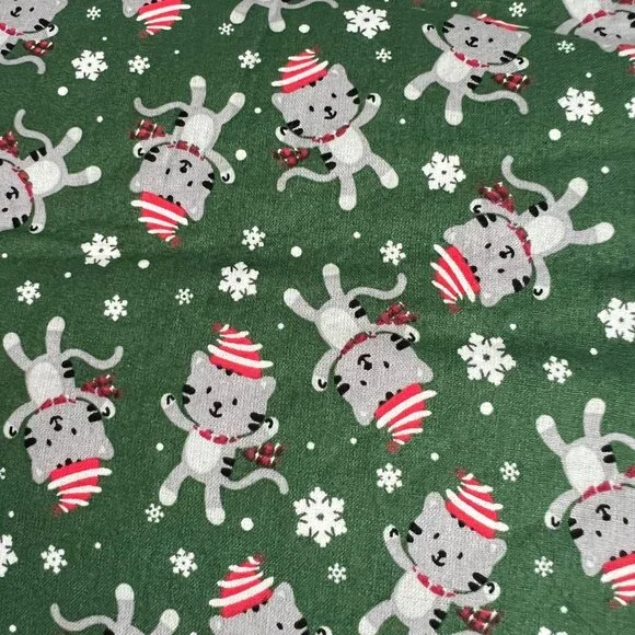 Handmade Christmas Stockings Set Of 2 Blue & Green With Snowman & Cat Prints Sof - Picture 5 of 5